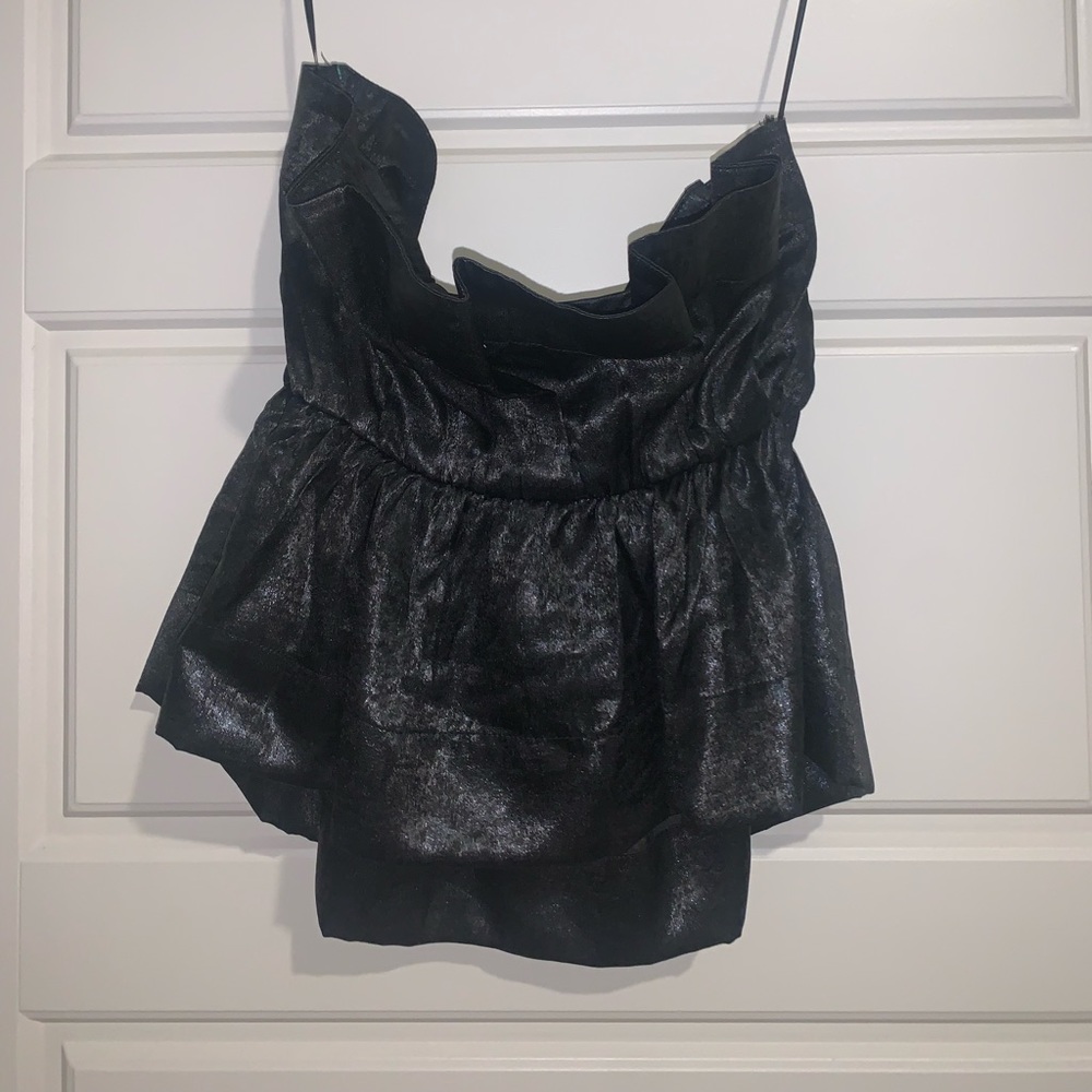 NWOT TCEC BLACK ruffled strapless top - Picture 2 of 4